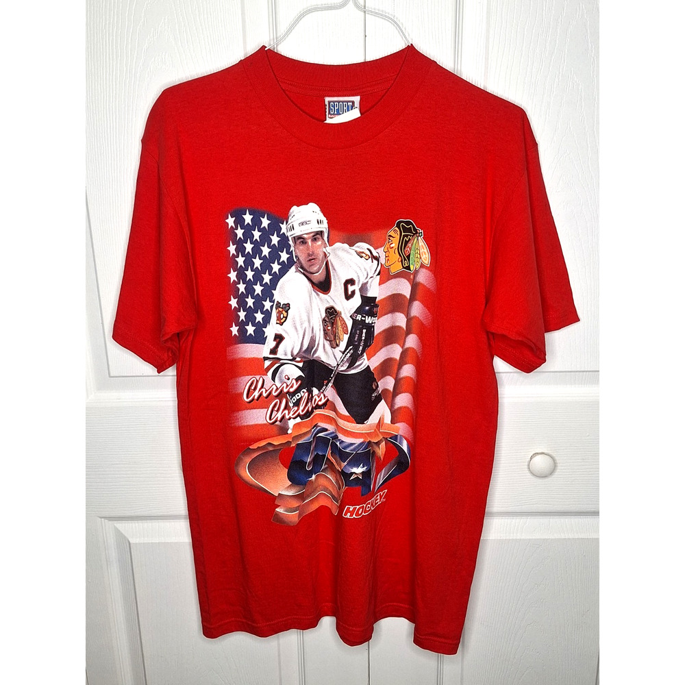 Vintage Sports Attack Chris Chelios Blackhawks USA Hockey size Large 1990s NEW